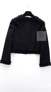 CHANEL 11C Black Amber Beads Wool Cropped Jacket 40 シャネル ブラック アンバー ビーズ ウール クロップ ジャケット 即発