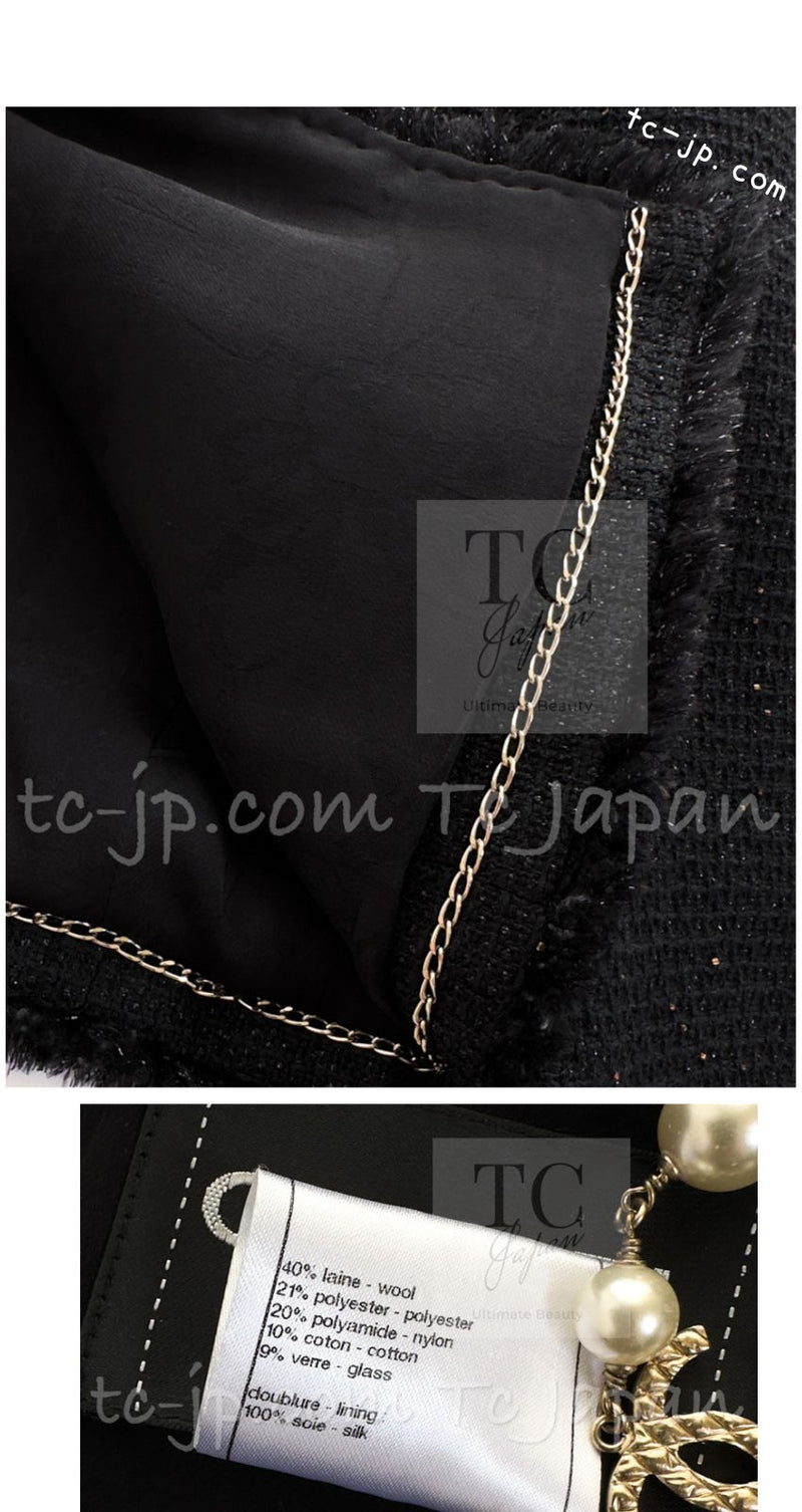 CHANEL 11C Black Amber Beads Wool Cropped Jacket 36 シャネル ブラック アンバー ビーズ ウール クロップ ジャケット 即発