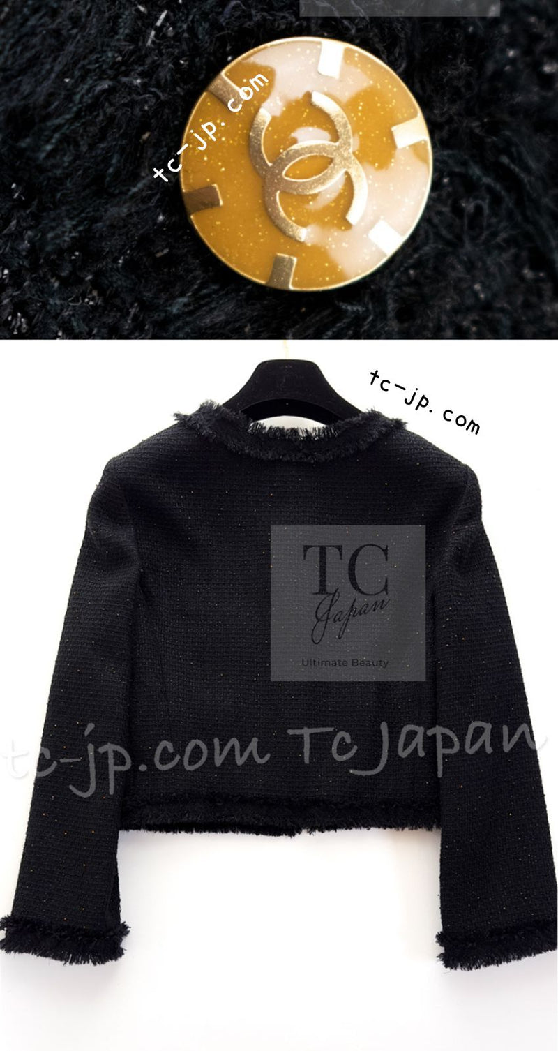 CHANEL 11C Black Amber Beads Wool Cropped Jacket 36 シャネル ブラック アンバー ビーズ ウール クロップ ジャケット 即発