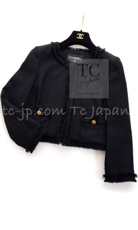 CHANEL 11C Black Amber Beads Wool Cropped Jacket 36 シャネル ブラック アンバー ビーズ ウール クロップ ジャケット 即発