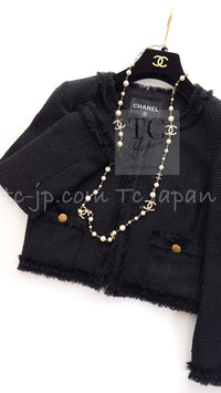 CHANEL 11C Black Amber Beads Wool Cropped Jacket 36 シャネル ブラック アンバー ビーズ ウール クロップ ジャケット 即発