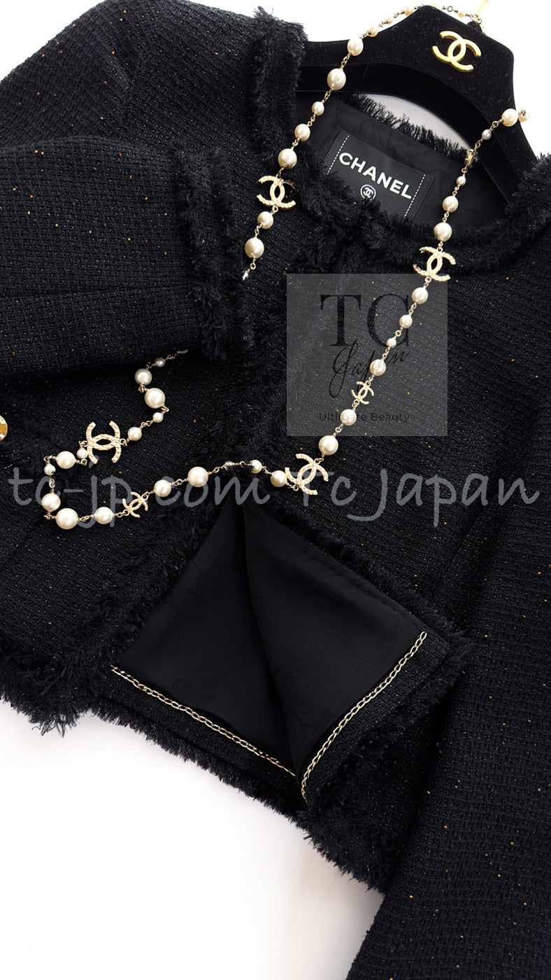 CHANEL 11C Black Amber Beads Wool Cropped Jacket 36 シャネル ブラック アンバー ビーズ ウール クロップ ジャケット 即発