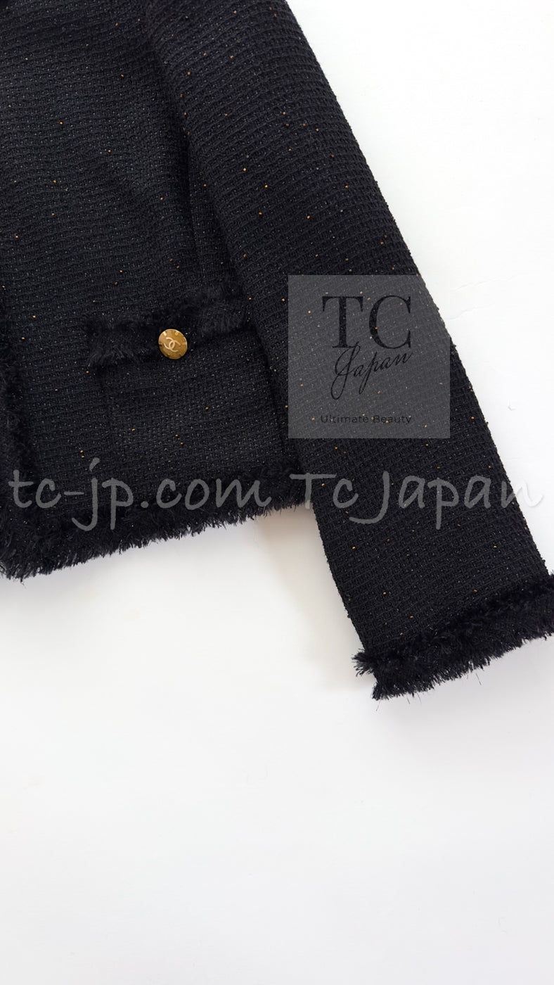 CHANEL 11C Black Amber Beads Wool Cropped Jacket 36 シャネル ブラック アンバー ビーズ ウール クロップ ジャケット 即発