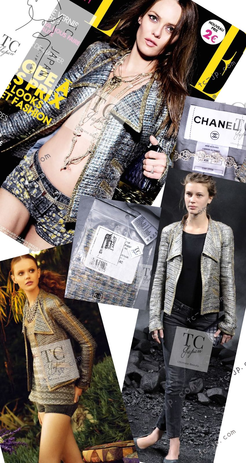 CHANEL 11S Silver Gray Yellow Rhinestone Trim Jacket 40 シャネル シルバー グレー イエロー 豪華 ラインストーン トリム ジャケット 即発