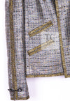 CHANEL 11S Silver Gray Yellow Rhinestone Trim Jacket 40 シャネル シルバー グレー イエロー 豪華 ラインストーン トリム ジャケット 即発