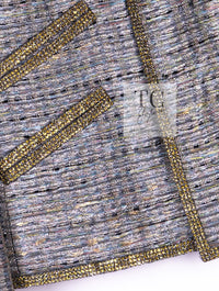 CHANEL 11S Silver Gray Yellow Rhinestone Trim Jacket 40 シャネル シルバー グレー イエロー 豪華 ラインストーン トリム ジャケット 即発