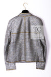 CHANEL 11S Silver Gray Yellow Rhinestone Trim Jacket 40 シャネル シルバー グレー イエロー 豪華 ラインストーン トリム ジャケット 即発