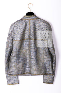 CHANEL 11S Silver Gray Yellow Rhinestone Trim Jacket 40 シャネル シルバー グレー イエロー 豪華 ラインストーン トリム ジャケット 即発