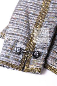 CHANEL 11S Silver Gray Yellow Rhinestone Trim Jacket 40 シャネル シルバー グレー イエロー 豪華 ラインストーン トリム ジャケット 即発