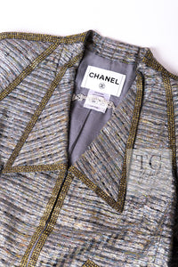 CHANEL 11S Silver Gray Yellow Rhinestone Trim Jacket 40 シャネル シルバー グレー イエロー 豪華 ラインストーン トリム ジャケット 即発