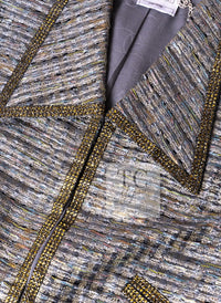 CHANEL 11S Silver Gray Yellow Rhinestone Trim Jacket 40 シャネル シルバー グレー イエロー 豪華 ラインストーン トリム ジャケット 即発