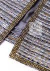 CHANEL 11S Silver Gray Yellow Rhinestone Trim Jacket 40 シャネル シルバー グレー イエロー 豪華 ラインストーン トリム ジャケット 即発