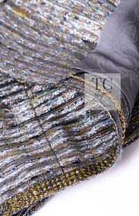 CHANEL 11S Silver Gray Yellow Rhinestone Trim Jacket 40 シャネル シルバー グレー イエロー 豪華 ラインストーン トリム ジャケット 即発