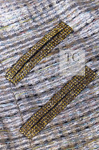 CHANEL 11S Silver Gray Yellow Rhinestone Trim Jacket 40 シャネル シルバー グレー イエロー 豪華 ラインストーン トリム ジャケット 即発