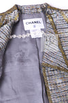 CHANEL 11S Silver Gray Yellow Rhinestone Trim Jacket 40 シャネル シルバー グレー イエロー 豪華 ラインストーン トリム ジャケット 即発