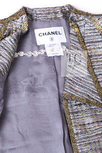 CHANEL 11S Silver Gray Yellow Rhinestone Trim Jacket 40 シャネル シルバー グレー イエロー 豪華 ラインストーン トリム ジャケット 即発