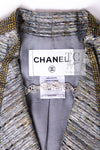 CHANEL 11S Silver Gray Yellow Rhinestone Trim Jacket 40 シャネル シルバー グレー イエロー 豪華 ラインストーン トリム ジャケット 即発