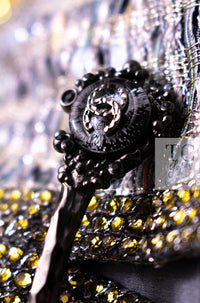 CHANEL 11S Silver Gray Yellow Rhinestone Trim Jacket 40 シャネル シルバー グレー イエロー 豪華 ラインストーン トリム ジャケット 即発