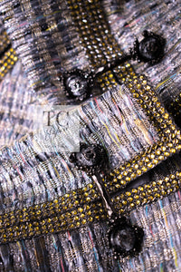 CHANEL 11S Silver Gray Yellow Rhinestone Trim Jacket 40 シャネル シルバー グレー イエロー 豪華 ラインストーン トリム ジャケット 即発