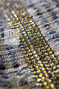 CHANEL 11S Silver Gray Yellow Rhinestone Trim Jacket 40 シャネル シルバー グレー イエロー 豪華 ラインストーン トリム ジャケット 即発