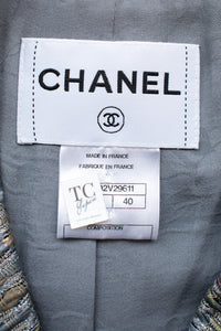CHANEL 11S grey yellow silver trim crystal women's jacket / シャネル レディース グレー イエロー シルバー トリム クリスタル ジャケット