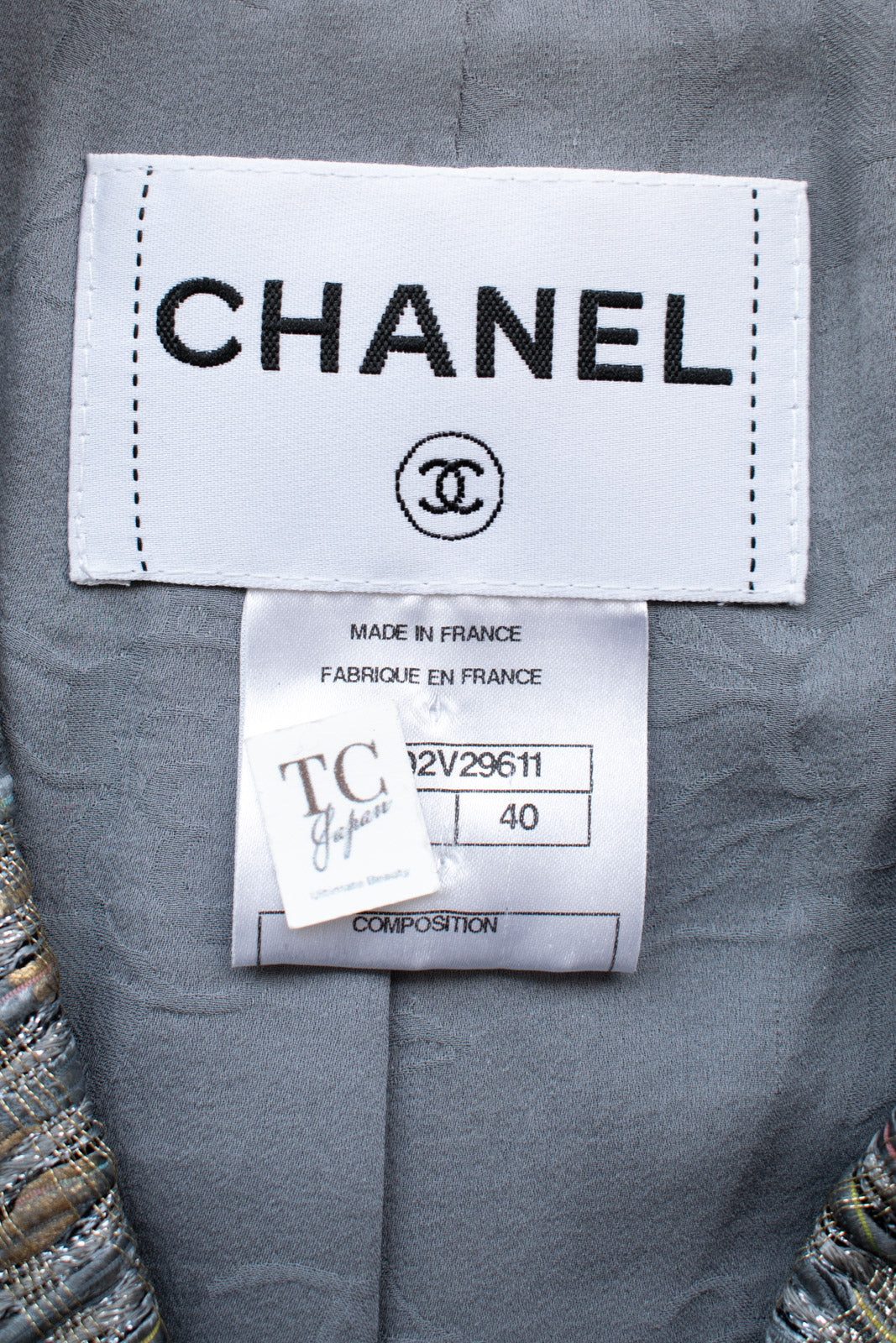 CHANEL 11S grey yellow silver trim crystal women's jacket / シャネル レディース グレー イエロー シルバー トリム クリスタル ジャケット