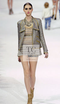 CHANEL 11S grey yellow silver trim crystal women's jacket / シャネル レディース グレー イエロー シルバー トリム クリスタル ジャケット