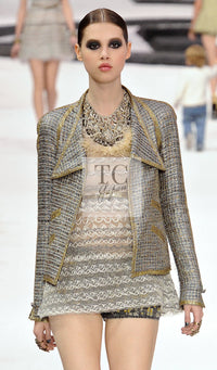 CHANEL 11S grey yellow silver trim crystal women's jacket / シャネル レディース グレー イエロー シルバー トリム クリスタル ジャケット