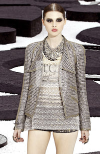CHANEL 11S grey yellow silver trim crystal women's jacket / シャネル レディース グレー イエロー シルバー トリム クリスタル ジャケット
