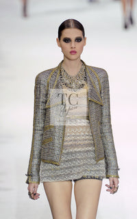 CHANEL 11S grey yellow silver trim crystal women's jacket / シャネル レディース グレー イエロー シルバー トリム クリスタル ジャケット