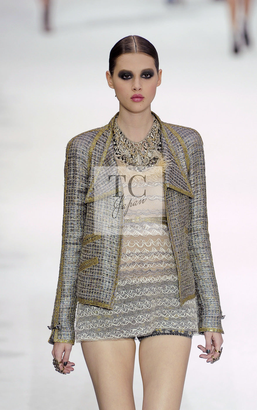 CHANEL 11S grey yellow silver trim crystal women's jacket / シャネル レディース グレー イエロー シルバー トリム クリスタル ジャケット
