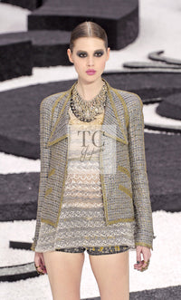 CHANEL 11S grey yellow silver trim crystal women's jacket / シャネル レディース グレー イエロー シルバー トリム クリスタル ジャケット