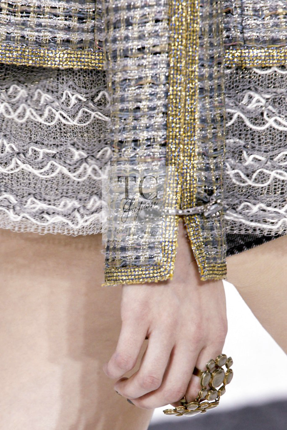 CHANEL 11S grey yellow silver trim crystal women's jacket / シャネル レディース グレー イエロー シルバー トリム クリスタル ジャケット