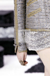CHANEL 11S grey yellow silver trim crystal women's jacket / シャネル レディース グレー イエロー シルバー トリム クリスタル ジャケット