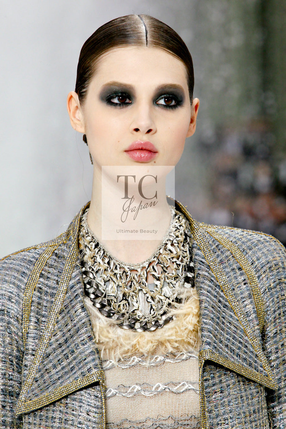 CHANEL 11S grey yellow silver trim crystal women's jacket / シャネル レディース グレー イエロー シルバー トリム クリスタル ジャケット