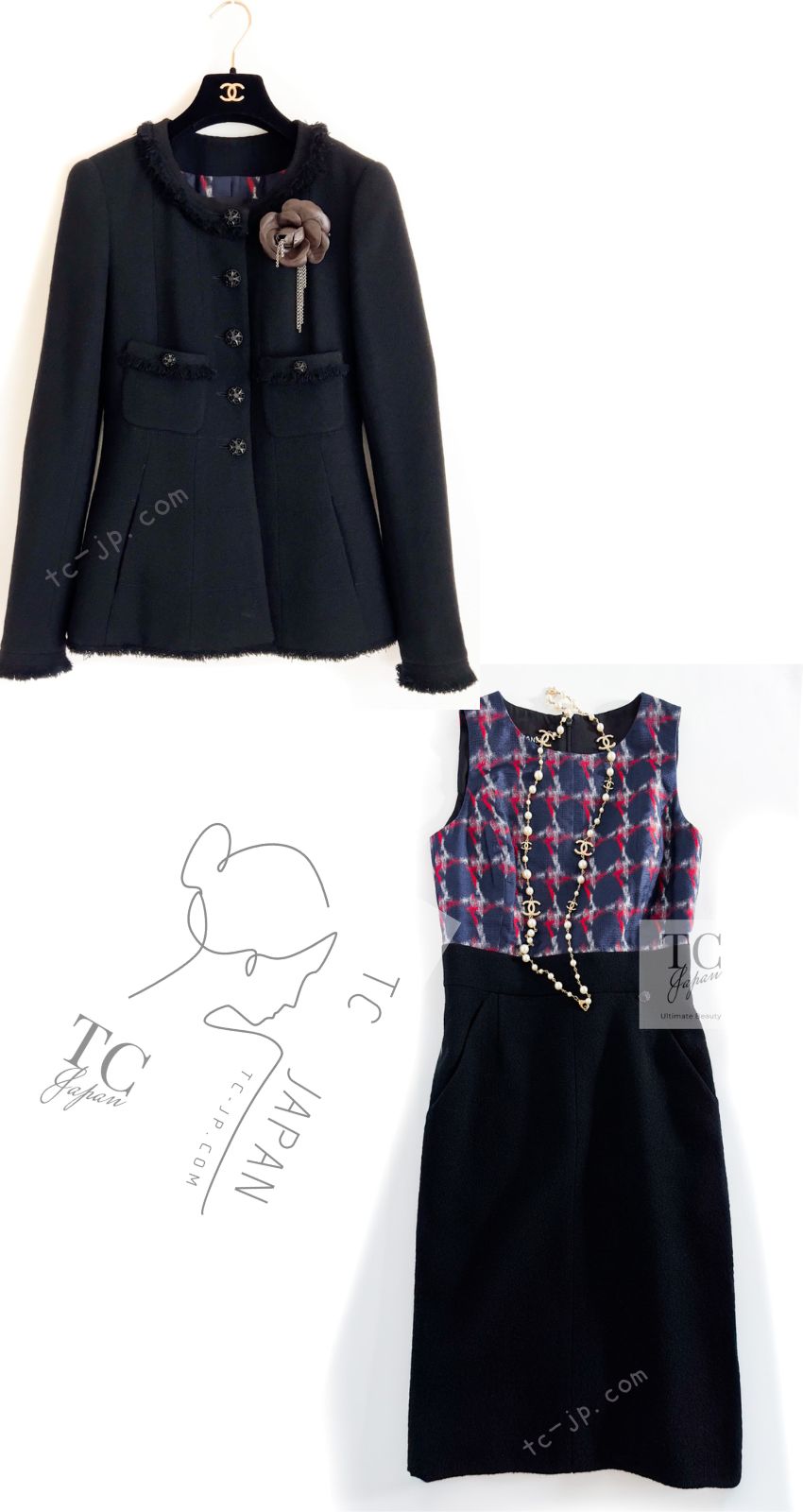 CHANEL 08A Black Fringe Wool Tweed Jacket Coat Dress 34 シャネル ブラック フリンジ ウール ツイード ジャケット コート ワンピース 即発