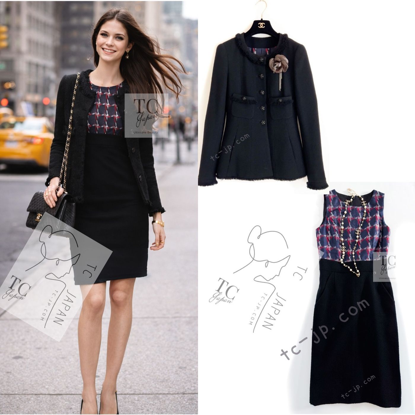 CHANEL 08A Black Fringe Wool Tweed Jacket Coat Dress 34 シャネル ブラック フリンジ ウール ツイード ジャケット コート ワンピース 即発