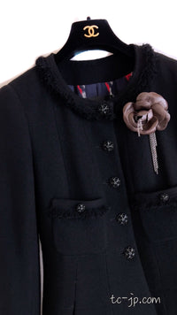 CHANEL 08A Black Fringe Wool Tweed Jacket Coat Dress 34 シャネル ブラック フリンジ ウール ツイード ジャケット コート ワンピース 即発