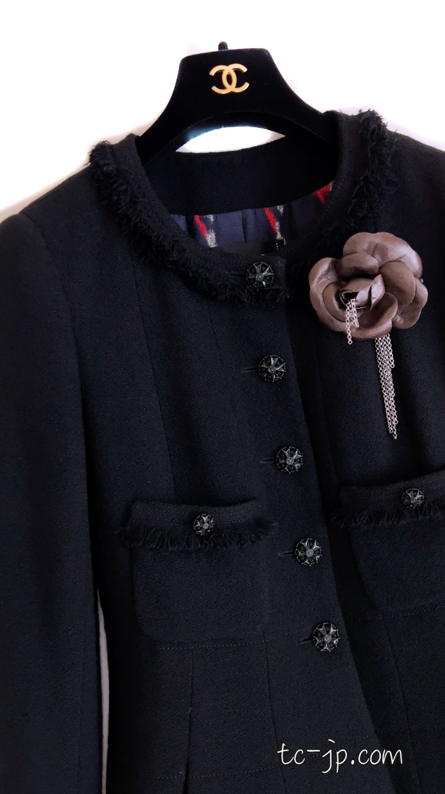 CHANEL 08A Black Fringe Wool Tweed Jacket Coat Dress 34 シャネル ブラック フリンジ ウール ツイード ジャケット コート ワンピース 即発