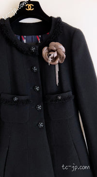 CHANEL 08A Black Fringe Wool Tweed Jacket Coat Dress 34 シャネル ブラック フリンジ ウール ツイード ジャケット コート ワンピース 即発