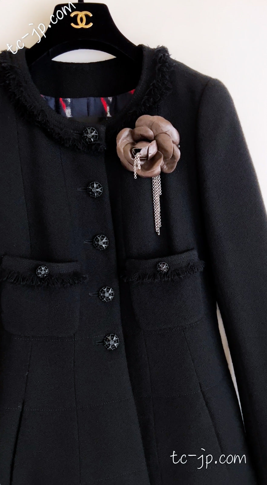 CHANEL 08A Black Fringe Wool Tweed Jacket Coat Dress 34 シャネル ブラック フリンジ ウール ツイード ジャケット コート ワンピース 即発