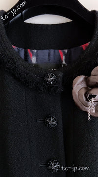 CHANEL 08A Black Fringe Wool Tweed Jacket Coat Dress 34 シャネル ブラック フリンジ ウール ツイード ジャケット コート ワンピース 即発