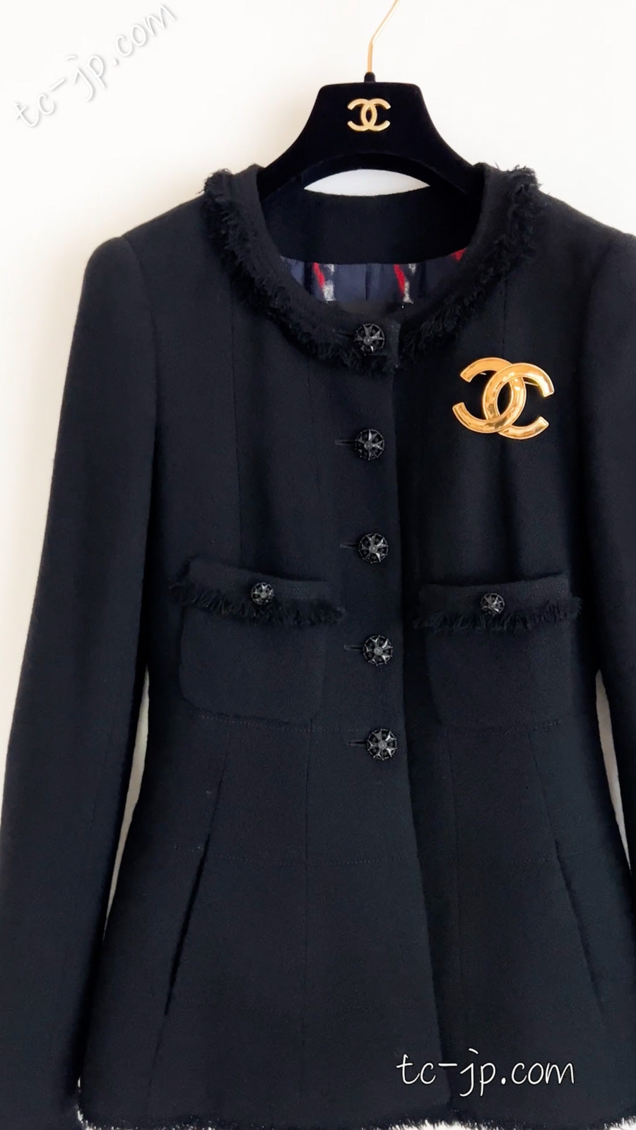 CHANEL 08A Black Fringe Wool Tweed Jacket Coat Dress 34 シャネル ブラック フリンジ ウール ツイード ジャケット コート ワンピース 即発