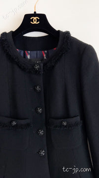 CHANEL 08A Black Fringe Wool Tweed Jacket Coat Dress 34 シャネル ブラック フリンジ ウール ツイード ジャケット コート ワンピース 即発