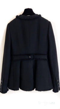 CHANEL 08A Black Fringe Wool Tweed Jacket Coat Dress 34 シャネル ブラック フリンジ ウール ツイード ジャケット コート ワンピース 即発