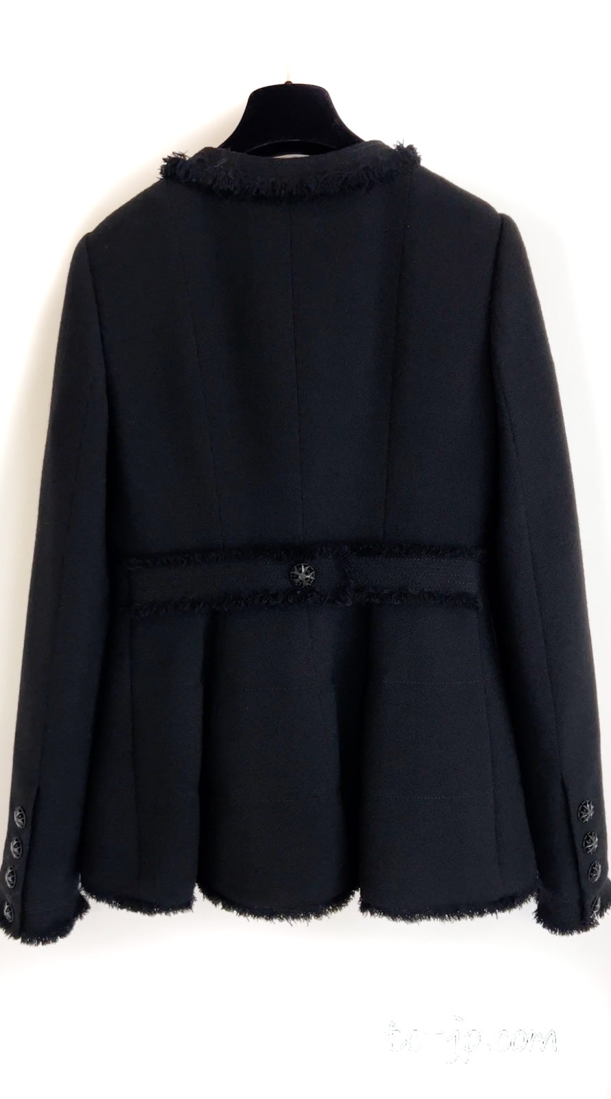 CHANEL 08A Black Fringe Wool Tweed Jacket Coat Dress 34 シャネル ブラック フリンジ ウール ツイード ジャケット コート ワンピース 即発