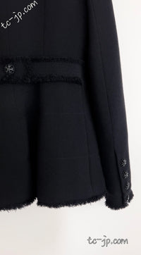 CHANEL 08A Black Fringe Wool Tweed Jacket Coat Dress 34 シャネル ブラック フリンジ ウール ツイード ジャケット コート ワンピース 即発