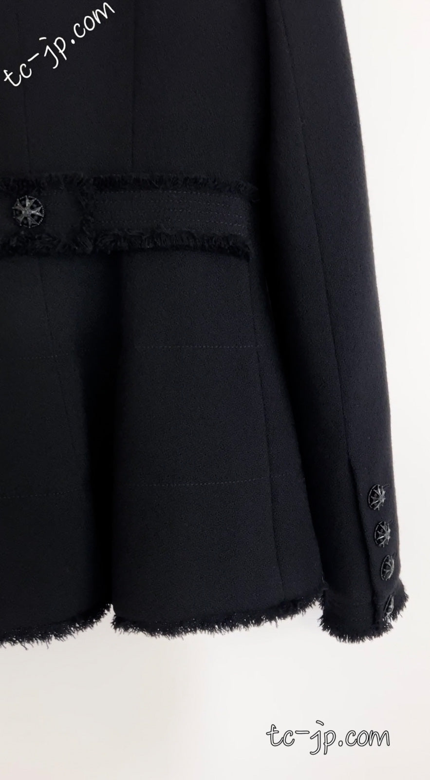 CHANEL 08A Black Fringe Wool Tweed Jacket Coat Dress 34 シャネル ブラック フリンジ ウール ツイード ジャケット コート ワンピース 即発