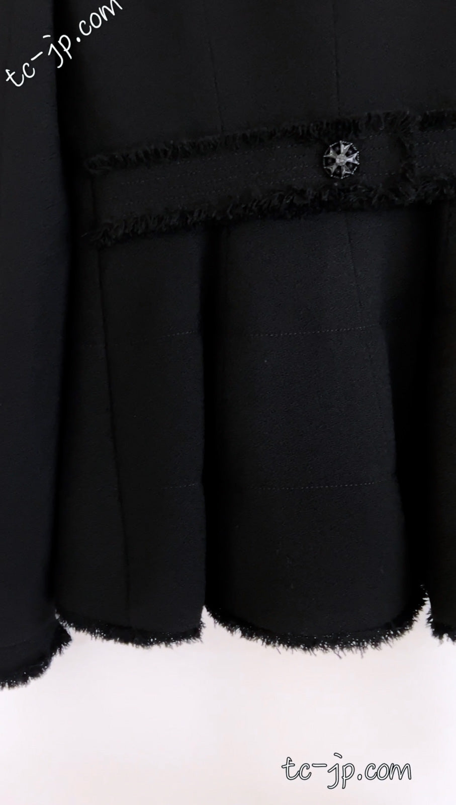 CHANEL 08A Black Fringe Wool Tweed Jacket Coat Dress 34 シャネル ブラック フリンジ ウール ツイード ジャケット コート ワンピース 即発