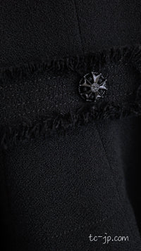 CHANEL 08A Black Fringe Wool Tweed Jacket Coat Dress 34 シャネル ブラック フリンジ ウール ツイード ジャケット コート ワンピース 即発